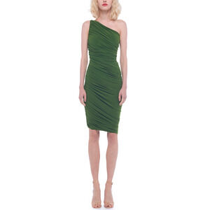 Norma Kamali 'Diana' Green One Shoulder Asymmetrical Dress Size XS
